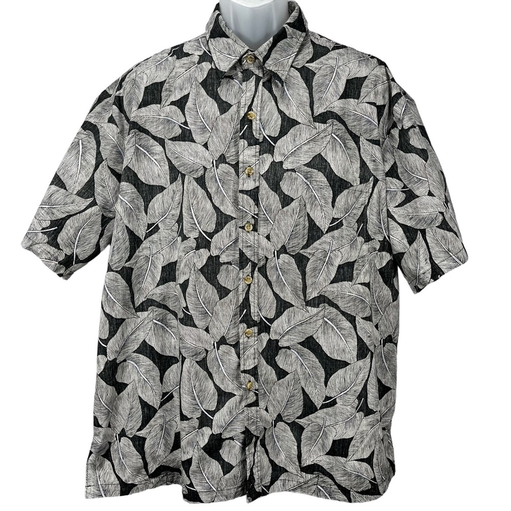 Vintage Cooke Street Honolulu Hawaiian Aloha Shirt Reverse Leaf Print Mens 2XL‎